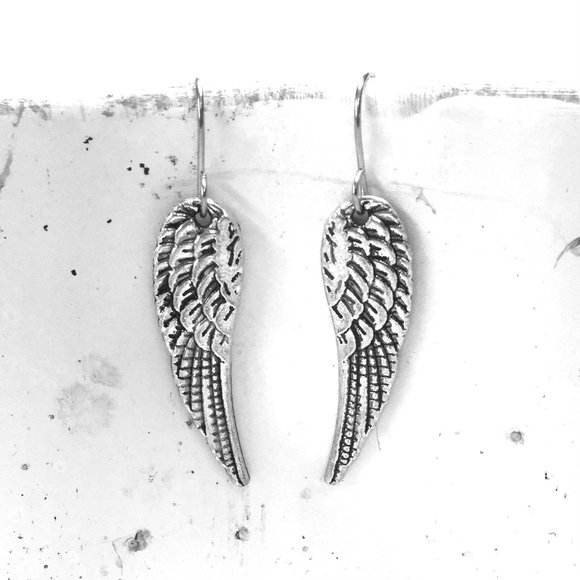 Miniature Angel Wings Charm Earrings - Picture 1 of 2